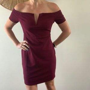 Lulus Burgundy Off the Shoulder Mini